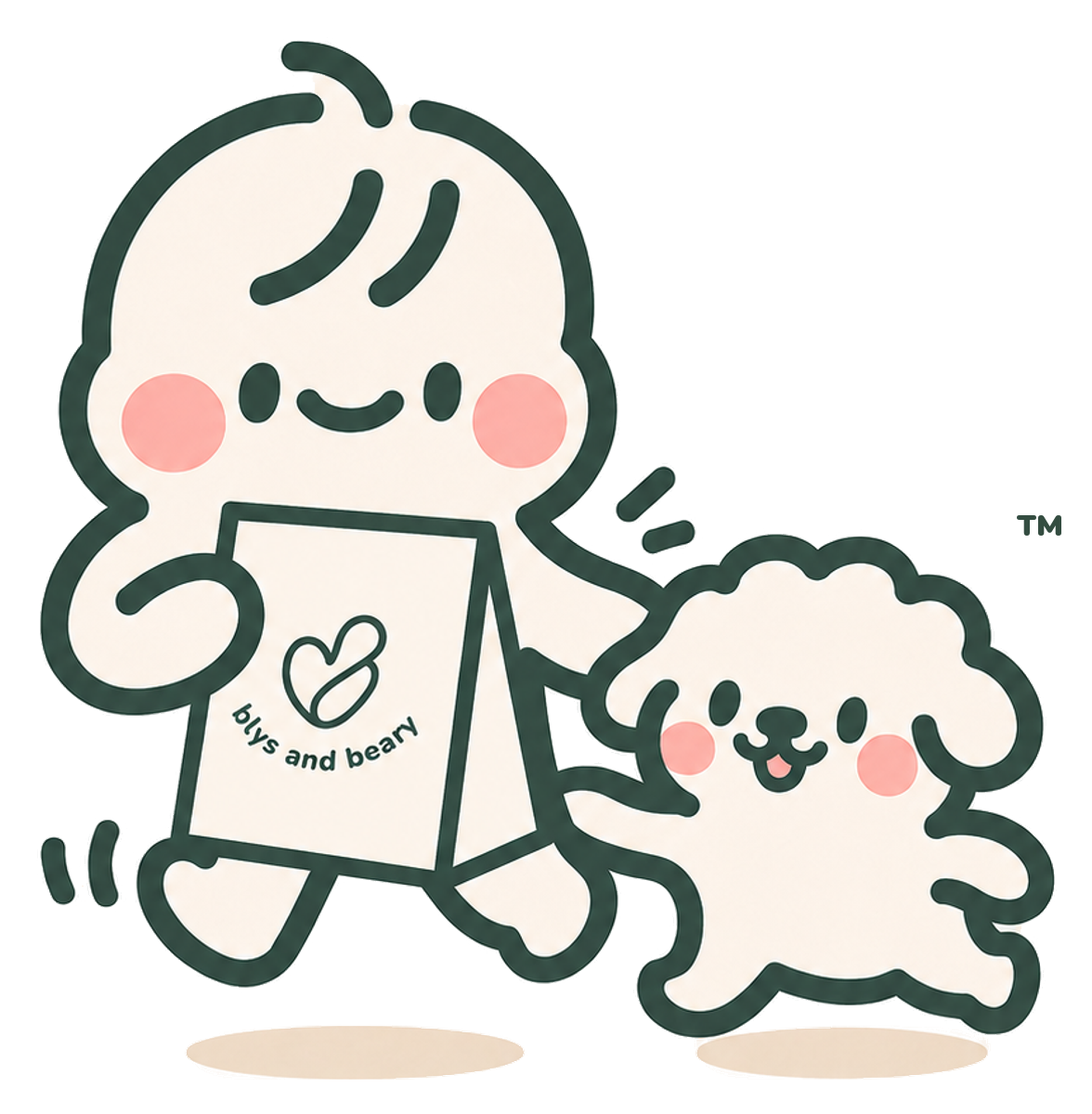 Baby Blys and Beary carrying a blys and beary pastry bag